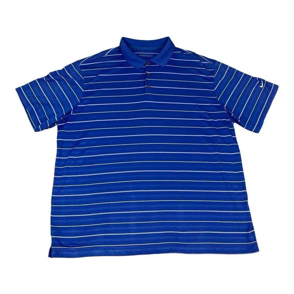 Nike Dri Fit Golf Polo Shirt, Blue Striped, Moisture Wicking, Men's Size 2XL